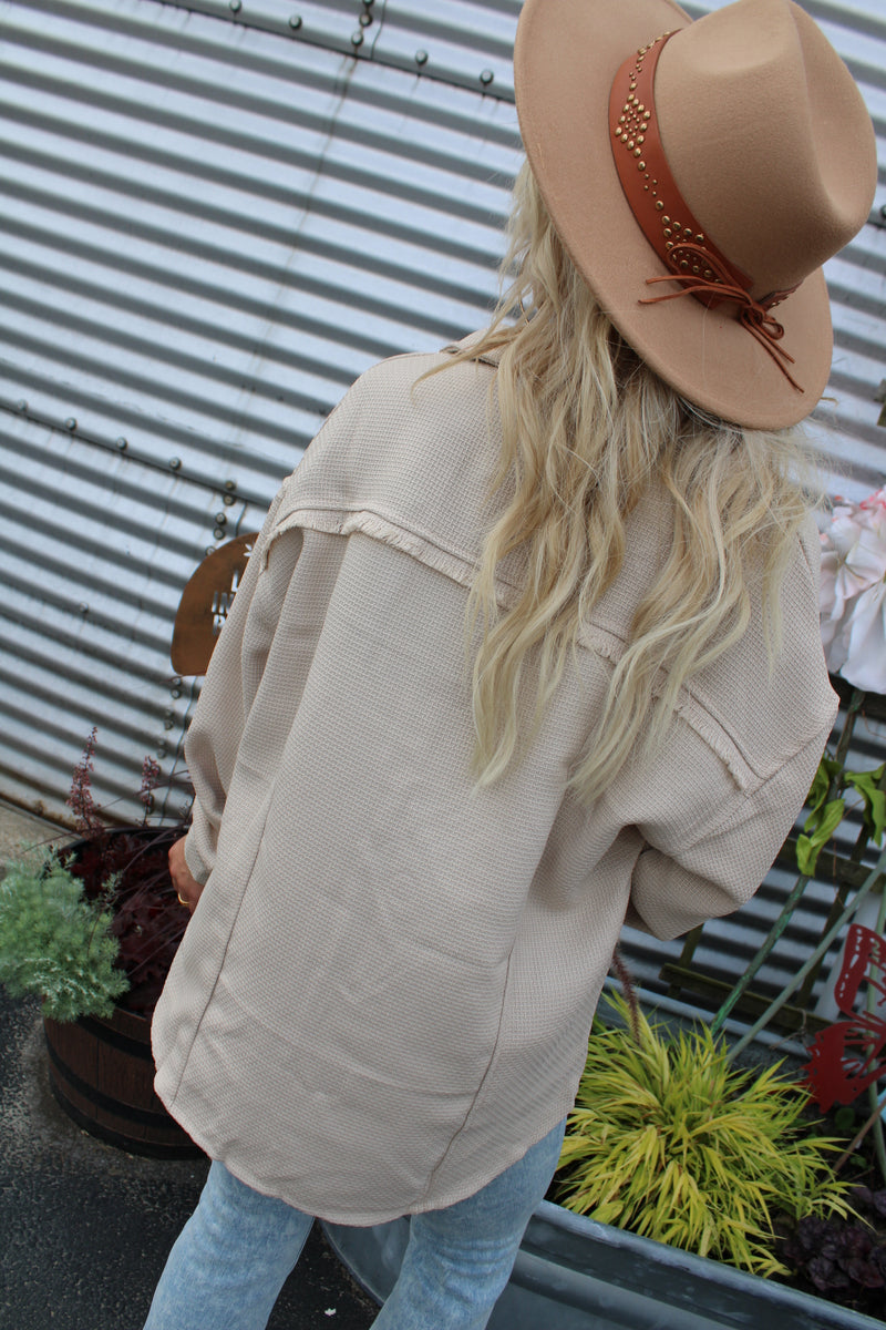 Pleasantly Fall Fray Detail Shacket | Beige
