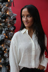 Holiday Spirit Sequin Button-Up Shirt | Cream