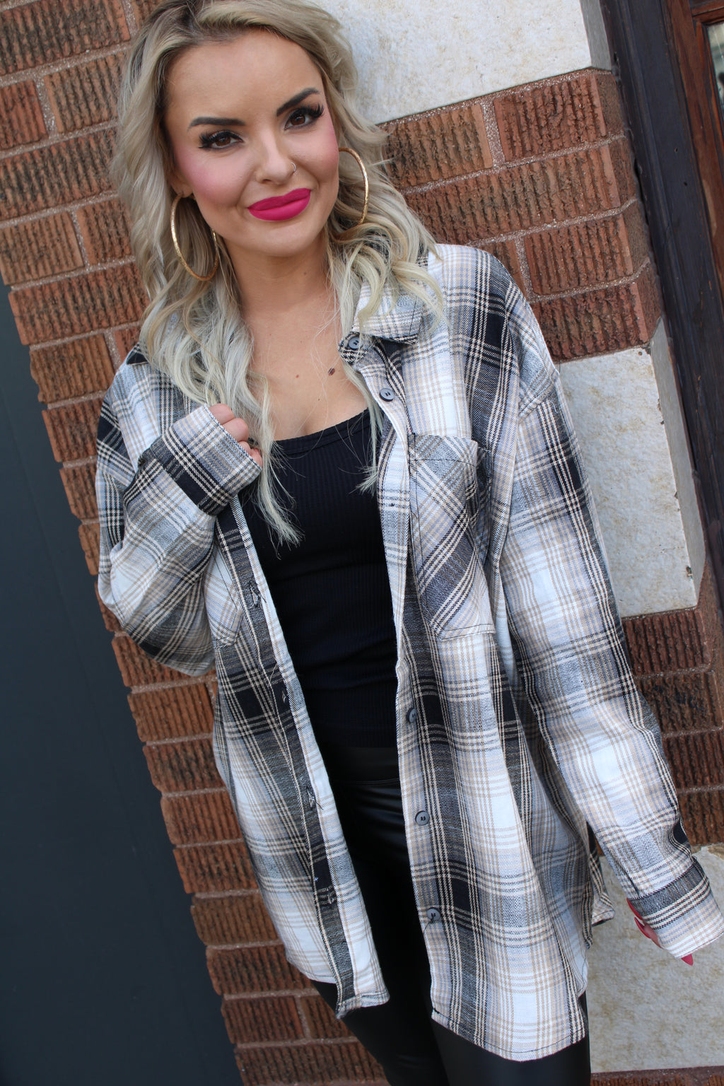 Oversized Plaid Linen Blend Shirt