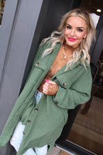 Soft And Cozy Oversized Waffle Jacket | Green