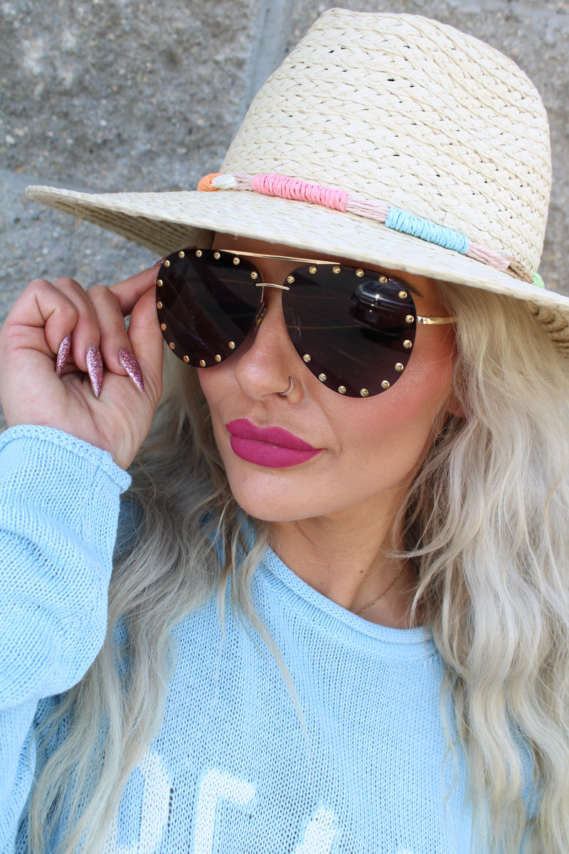 Showstopper Studded Aviator Sunglasses