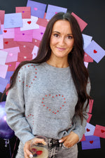 Red Hot Rhinestone Heart Sweater | Gray