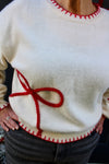 Bow Motif Pullover Sweater | Off White Red