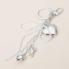 Pearl Beaded Bow Metal Heart Embellished Bag Charm Keychain: Silver