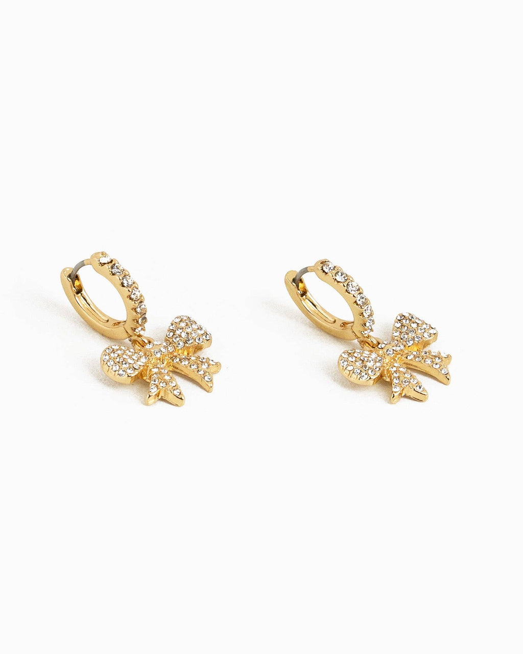 Pave Ribbon Drop Hoop Earrings: Gold