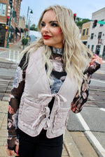 Fall Sweetheart Bow Tie Puffer Vest | Dark Taupe