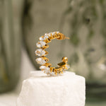 18K Gold PVD Stainless Steel Marquis CZ Stone Hoop Earrings: Gold