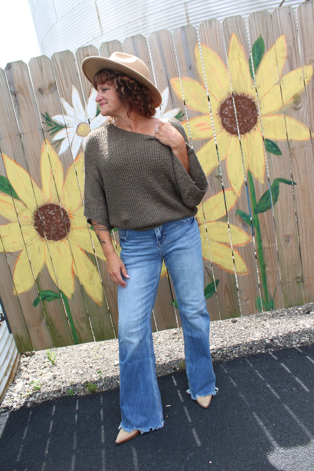 Boat Neck Knit Sweater | Olive