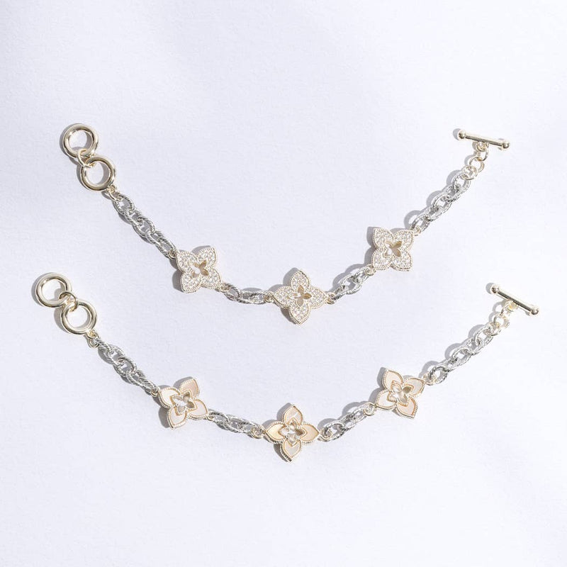 3 Clover Pave Clover Mop Link Bracelet: BKM / ONE SIZE