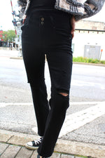 Risen High Rise Ankle Straight Jean | Black