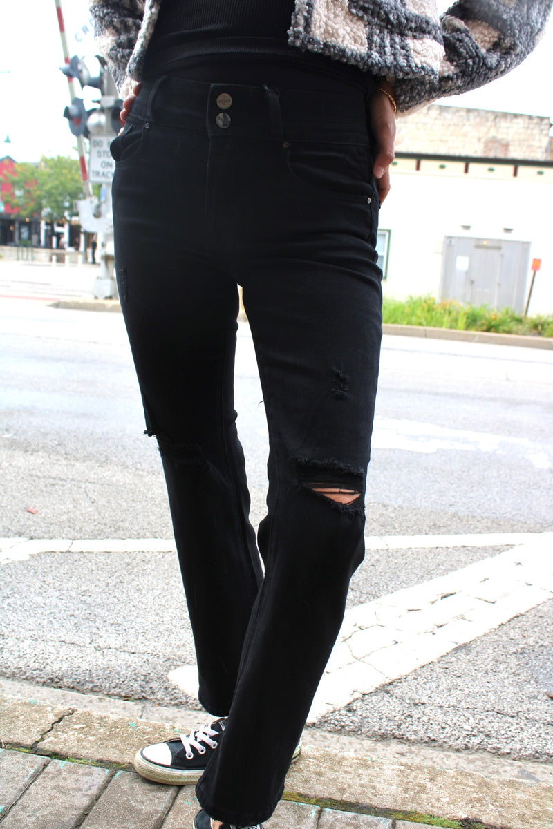 Risen High Rise Ankle Straight Jean | Black