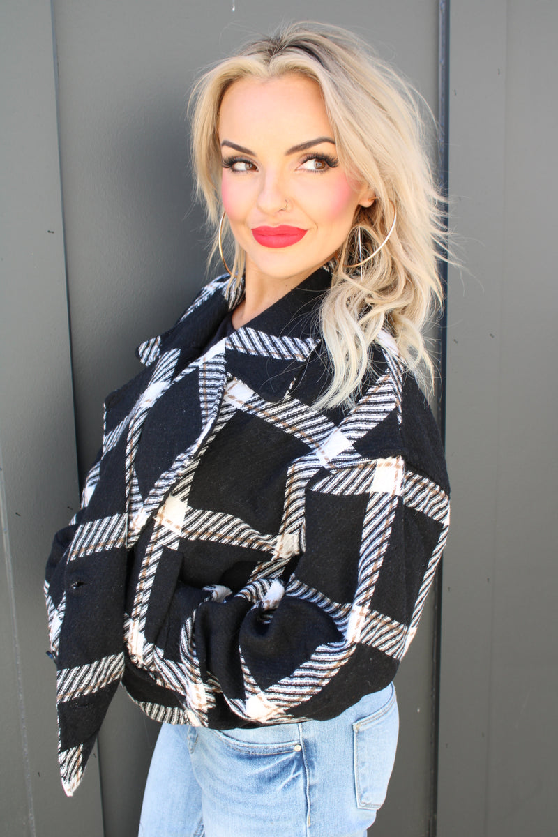 Plaid Double Breasted Jacket | Black