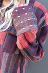 Plaid Stud Cuff Shirt Jacket | Maroon