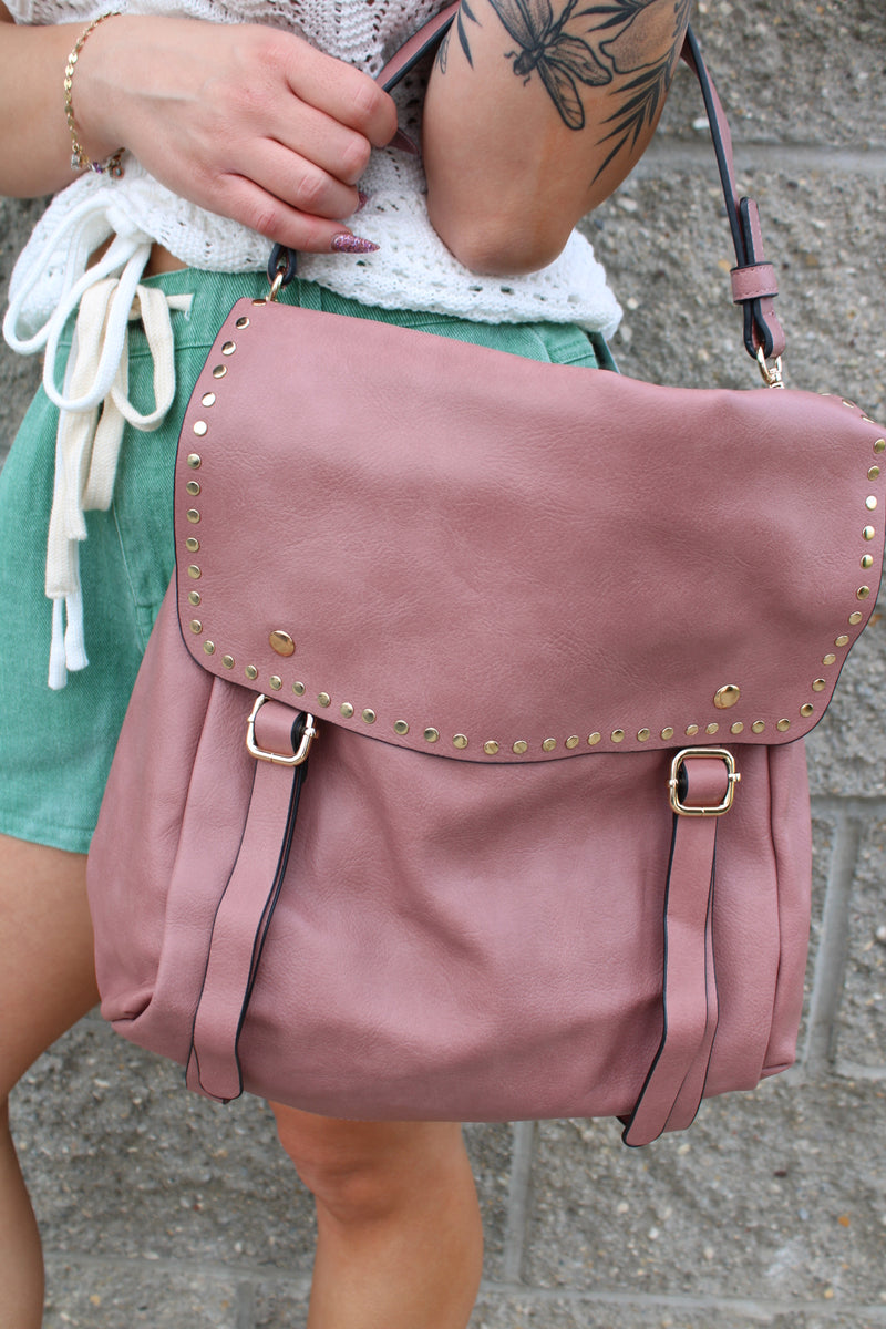 Indigo Backpack w/ Studded Details: Dark Mauve