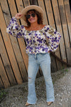 Floral Square Neckline Babydoll Top | Plum