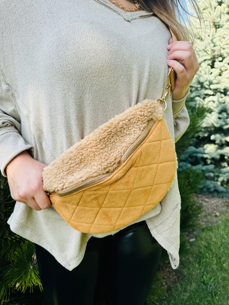 Fuzzy Quilted Luxe Sling Bag | Taupe