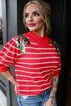 Christmas Sequin Ribbon Striped Sweater
