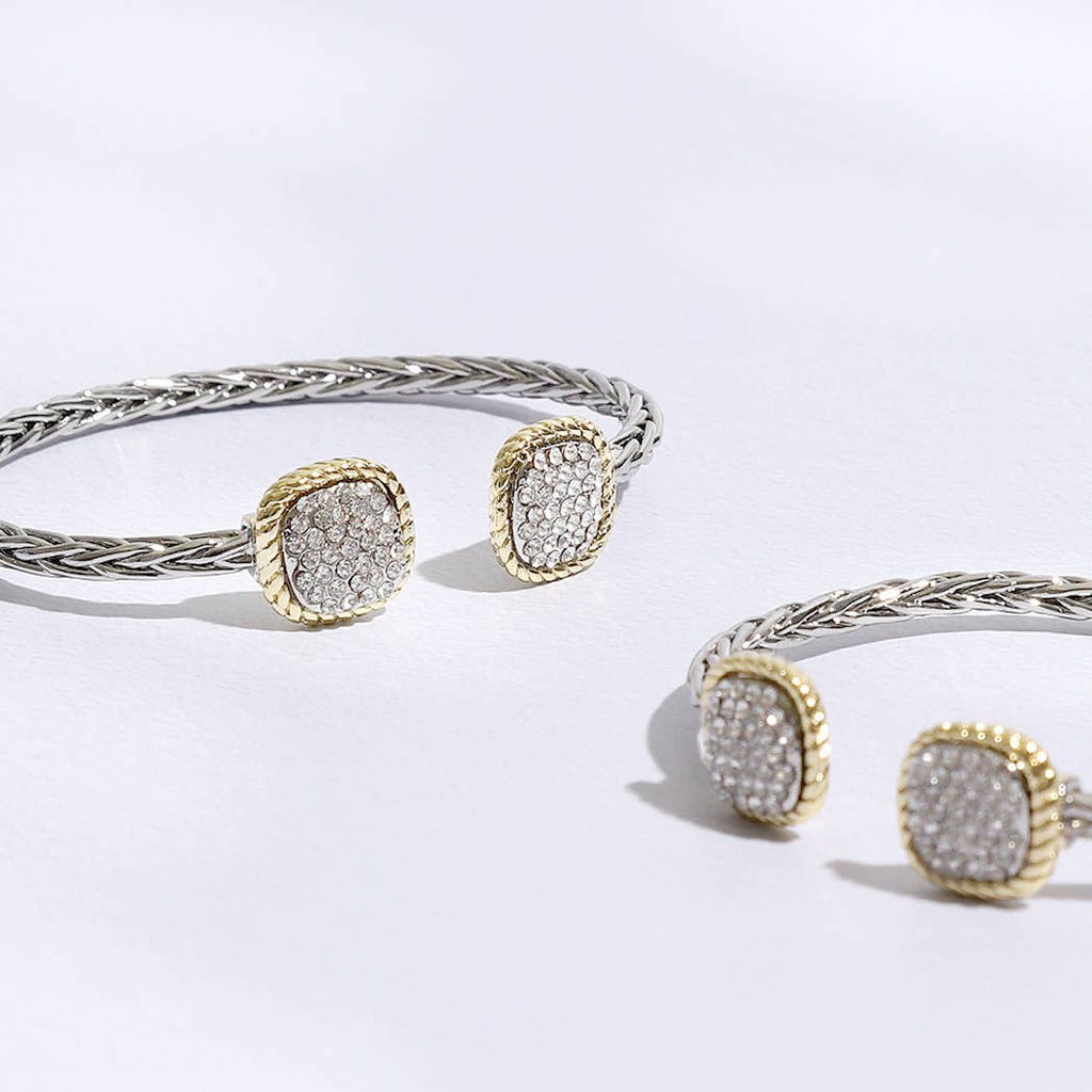 CZ Square Edge Designed Braided Bangle Bracelet: MULTI / ONE SIZE