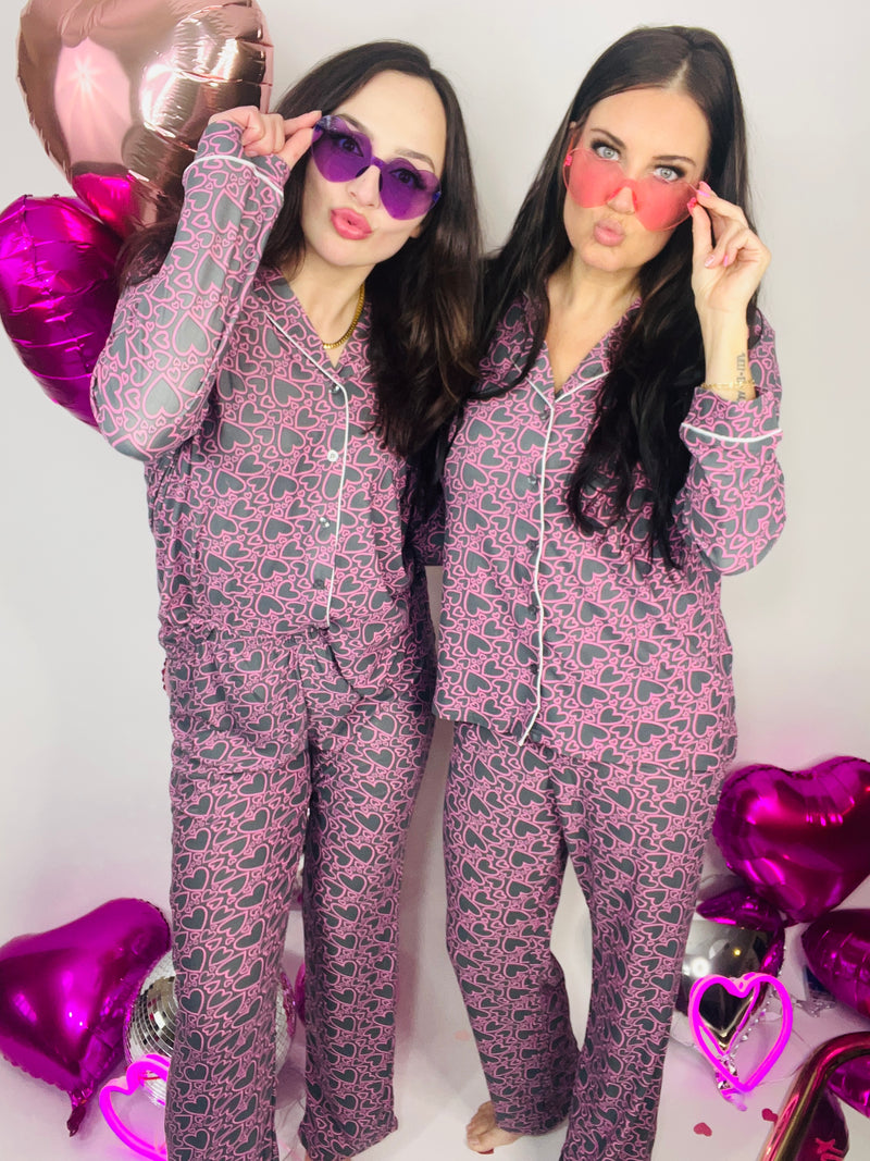 Cozied Up to You Heart Pajama Set | Charcoal