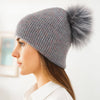 Faux Fur Pom Sparkly Ribbed Knit Winter Beanie Hat: Black