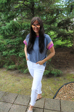 Colorblock Contrast Short Sleeve Top | Denim Blue