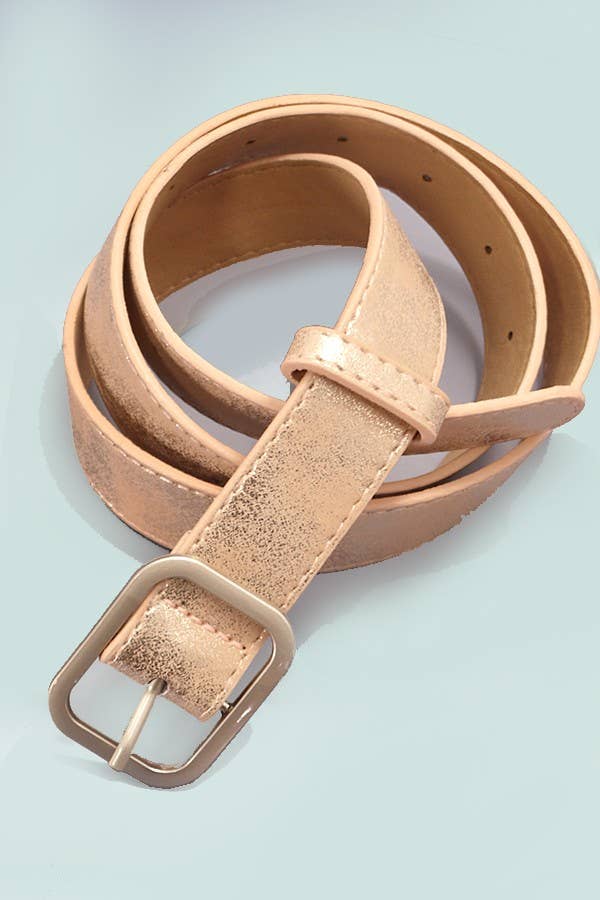 METALLIC SQUARE BUCKLE FAUX LEATHER BELT | Gold