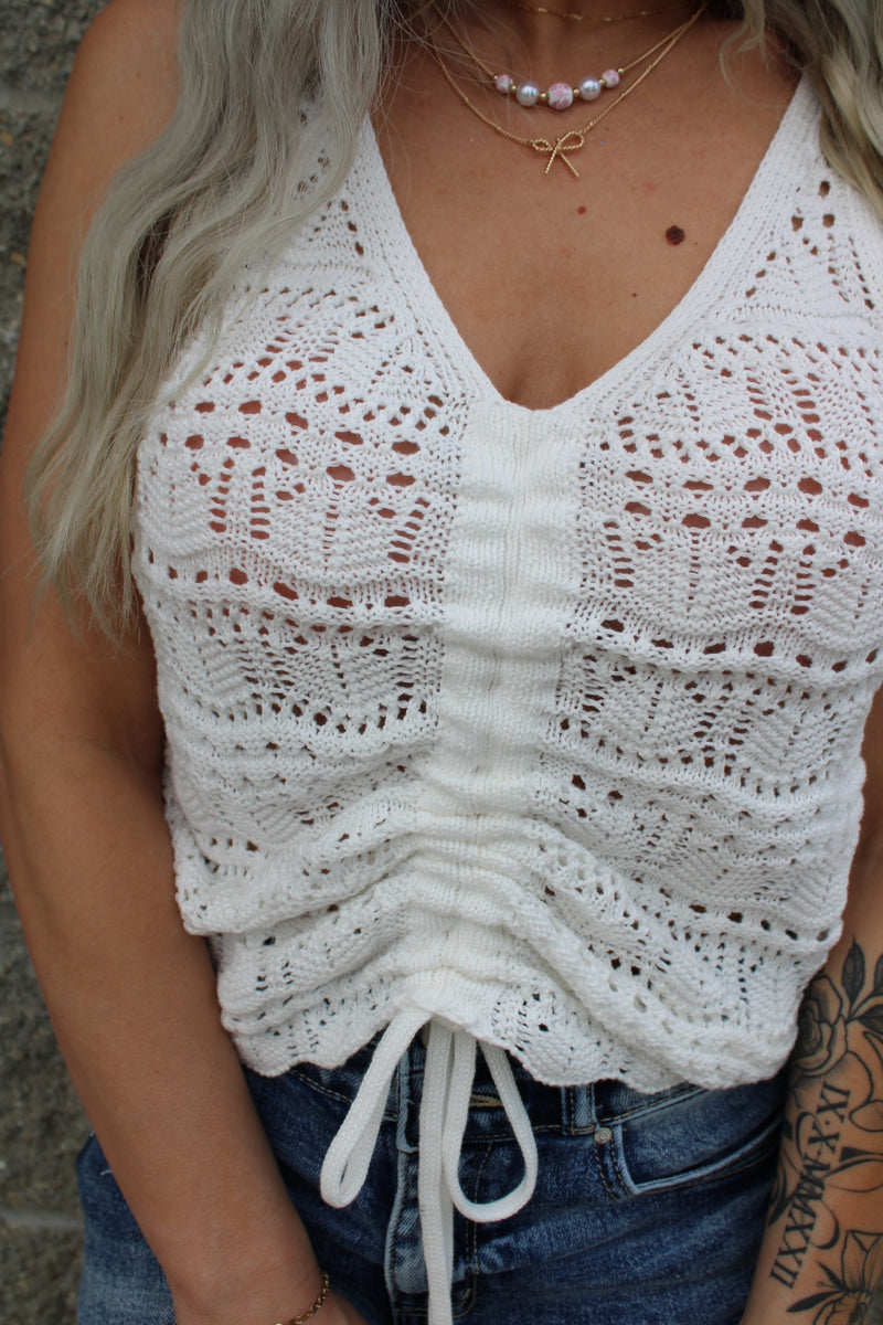 Ina Boho Drawstring Sweater Vest | Beige