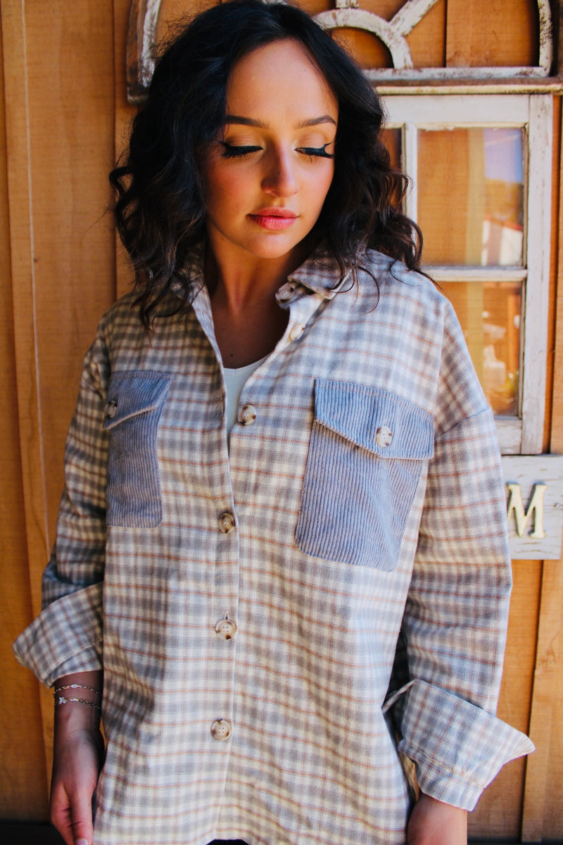 Mountainside Contrast Plaid Shacket | Gray