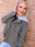 Corduroy Jacket with Detachable Hood | Olive