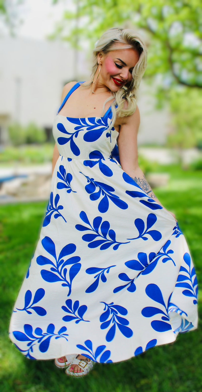 Italia Leaf Print Dress | Blue