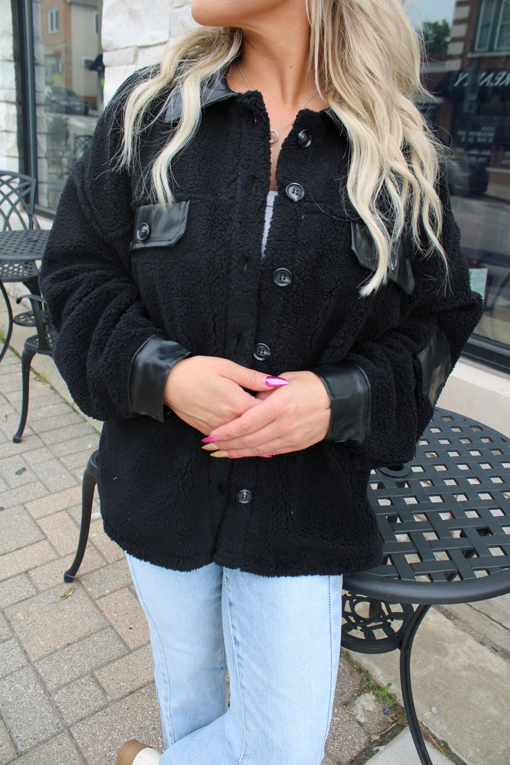 Teddy Shacket with PU Lining | Black