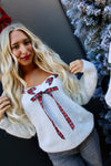 Holiday Christmas Plaid Tape Ribbon Sweater Top