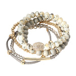 5PCS - Wooden Ball Faceted Beaded Stretch Multi Bracelets: Gray