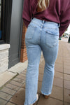 Risen High Rise Crop Flare Seam Fray Hem Jeans | Light