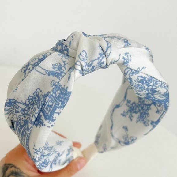 FLORAL TOILE PATTERN VINTAGE HAIR BAND BANGS | Blue