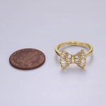 14K Gold Filled Clear CZ Baguette Bow Ribbon Adjustable Ring | O1084