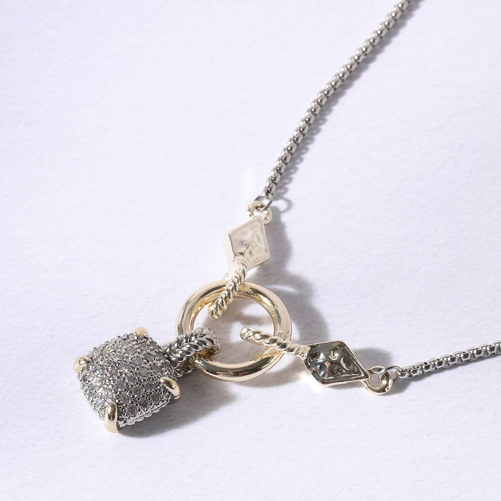 Square Pendant CZ Pave Necklace: K / ONESIZE