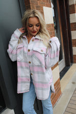 Fall Days Plaid Shacket | Gray Pink
