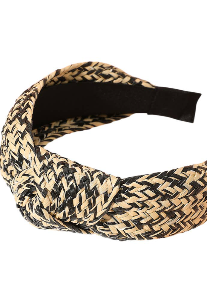 Raffia Weave Knot Headband: Black