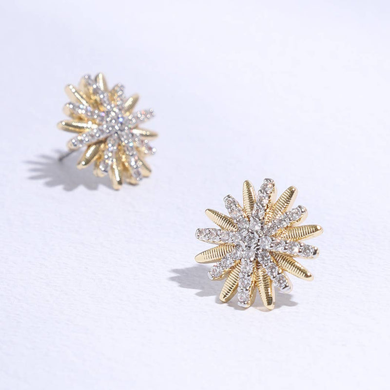 Starburst Shape CZ Pave Stone Stud Post Earring: E / ONE SIZE