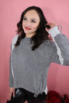 RESTOCKED: Lace Up Sleeve Colorblock Sweater | Charcoal