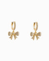 Pave Ribbon Drop Hoop Earrings: Gold