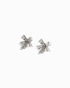 Glitter Texture Bow Earrings Rhinestone Chain Drop: Rhodium