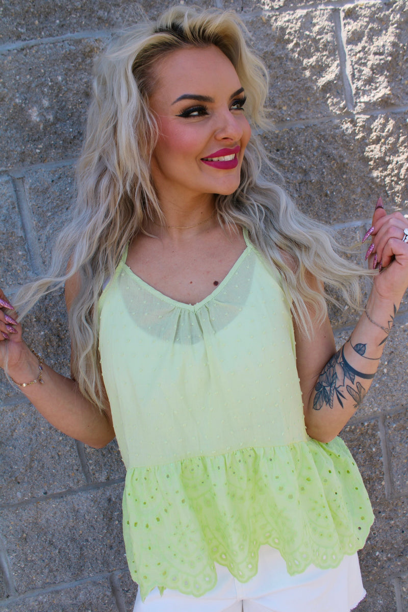 Majestic Peplum Halter Top | Lime