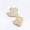Gold Tone Outline CZ Pave Clover Post Earrings: EG / ONE SIZE