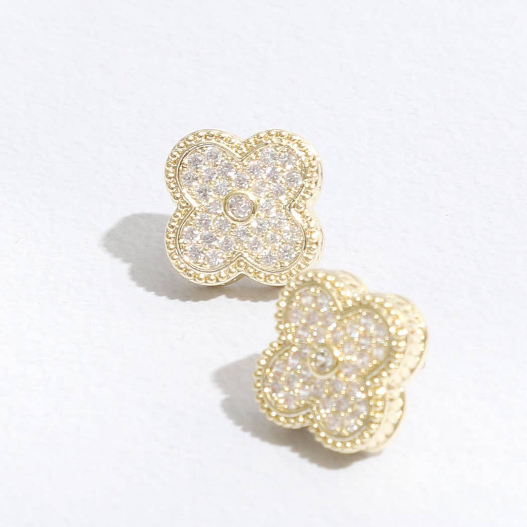 Gold Tone Outline CZ Pave Clover Post Earrings: EG / ONE SIZE