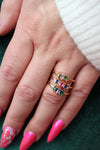 Holiday Bling 3 Row Colorful Stone Ring