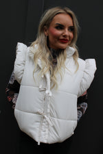 Flutter Sleeve Bow Detail Puffer Vest | Cream
