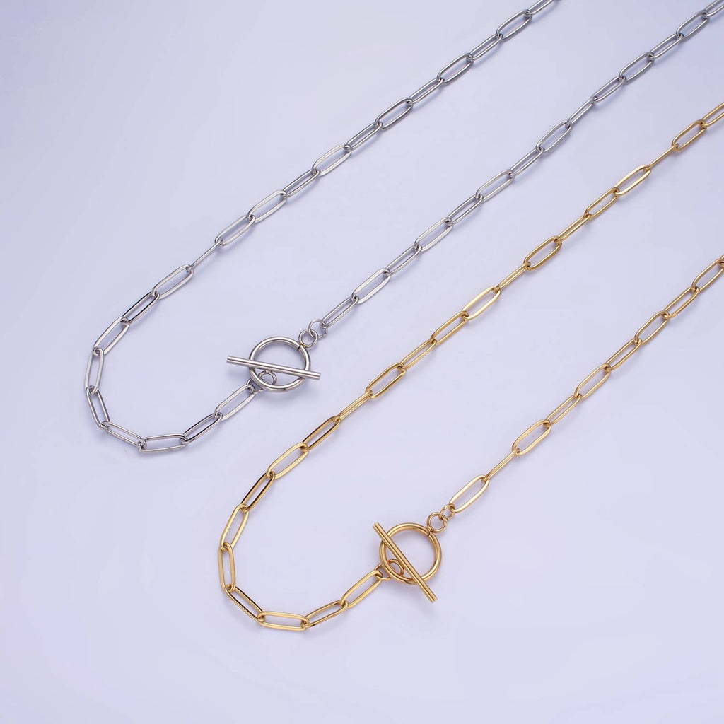 14K Gold Filled Toggle Clasps Paperclip Chain 19in  Necklace: Sliver