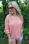 Thermal Open Seam Slit Hem Top | Terracotta